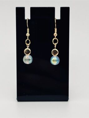 Gold-Tone Iridescent Blue-Green Glass Drop Earrings - Women Jewelry